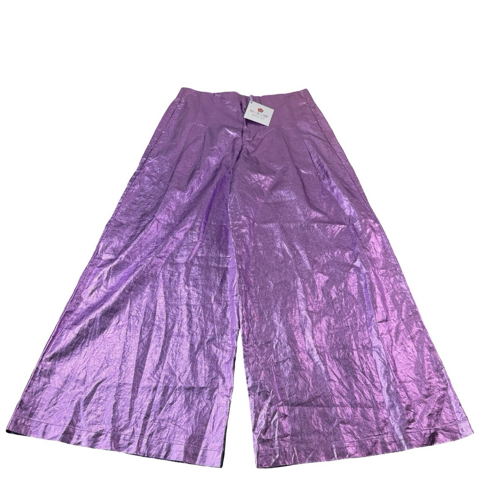 Lanthropy Purple Pure Linen Waxed Wide Leg Flare Womens Pants Size L CMLPV-L NWT - Picture 3 of 6